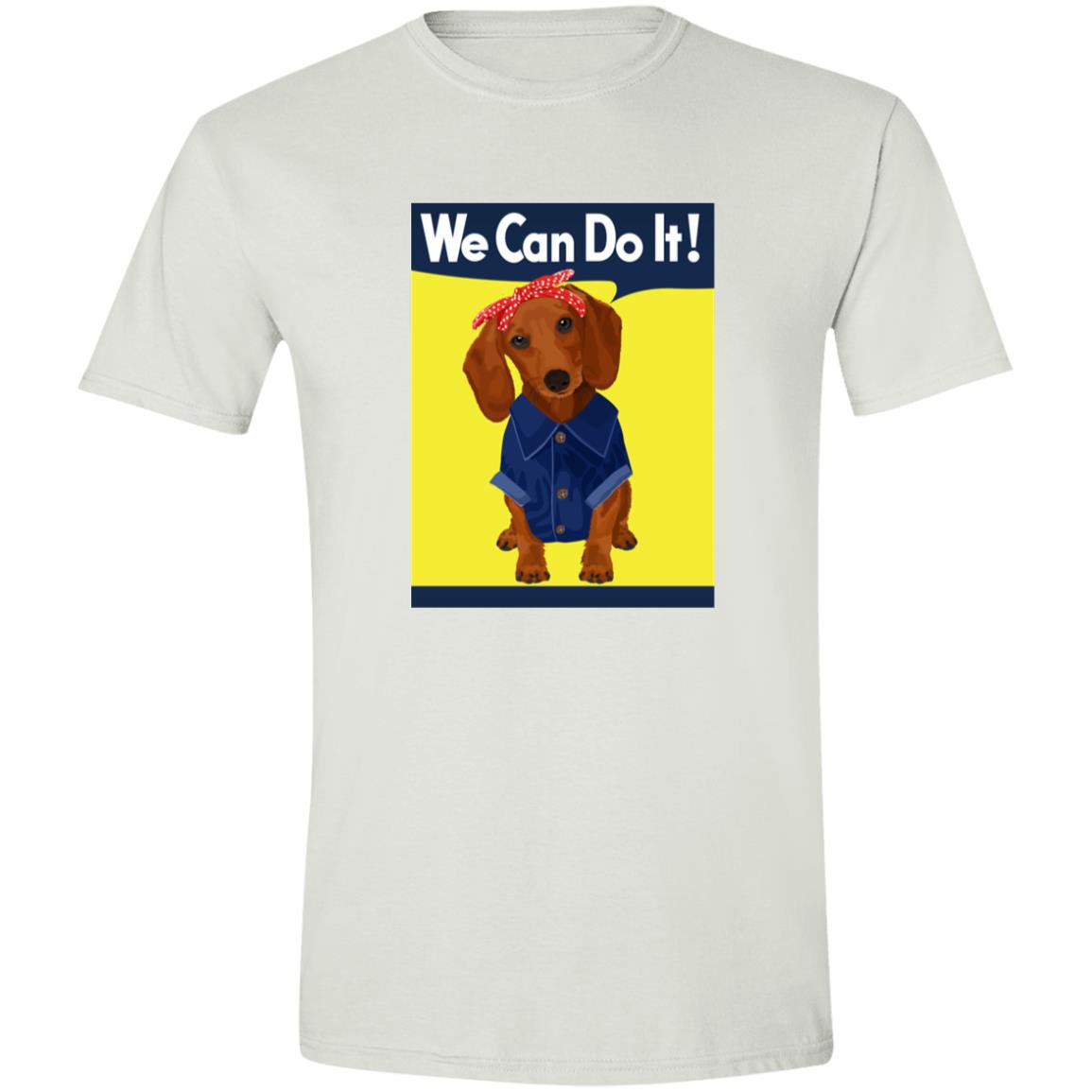 CustomCat T-Shirts White / S Dachshund Rosie the Riveter Brown/Red We Can Do It T-Shirts