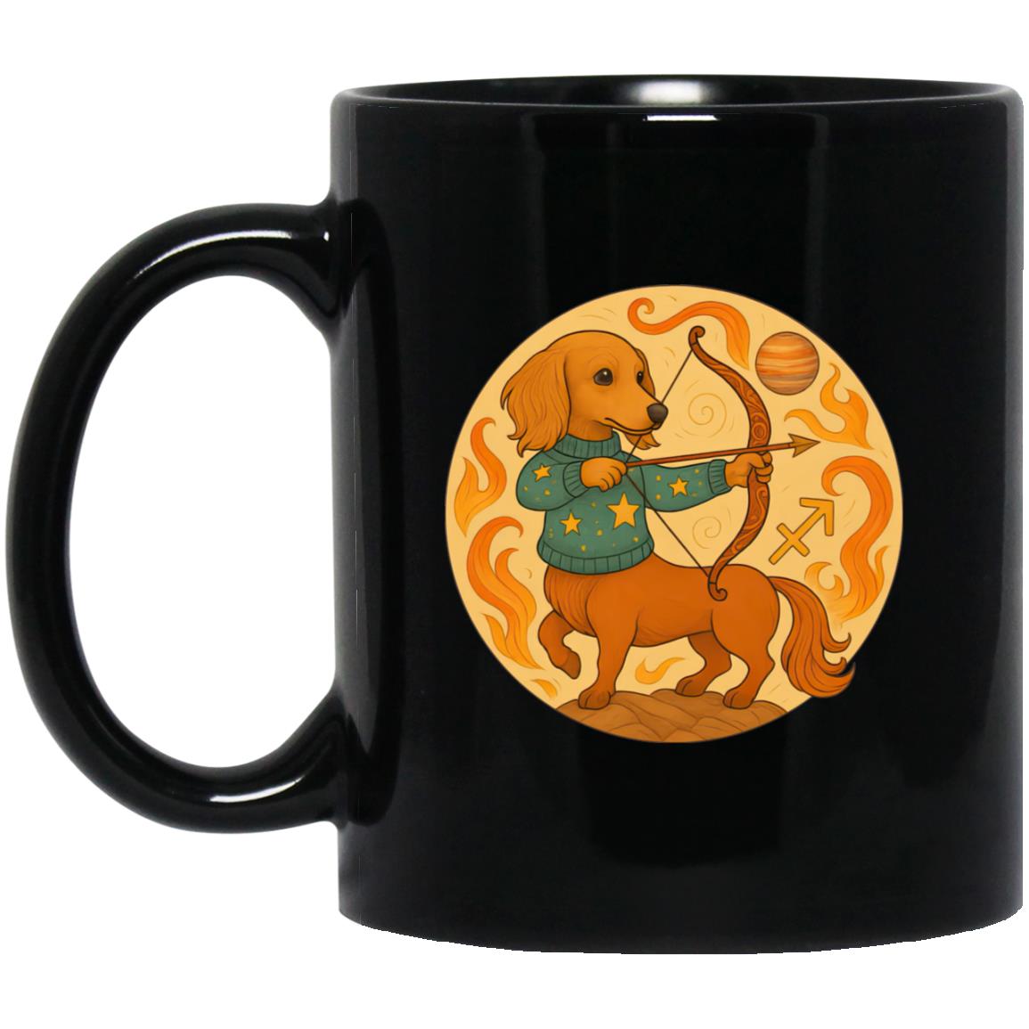 CustomCat Mugs 11oz Black Mug Sagittarius Dachshund Zodiac Mugs