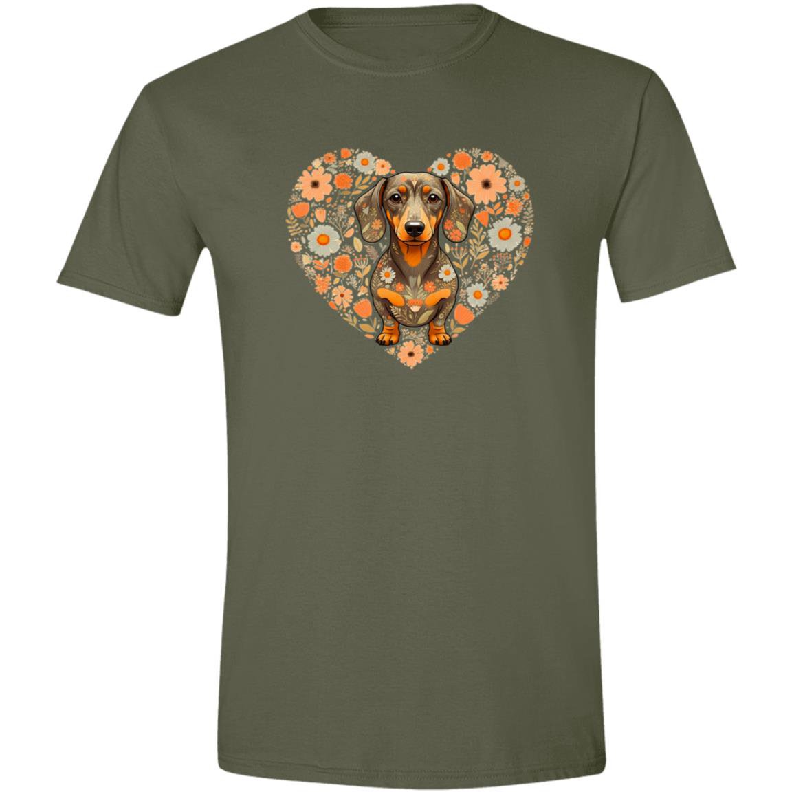 CustomCat T-Shirts Military Green / S Dachshund Blooming Love T-Shirt