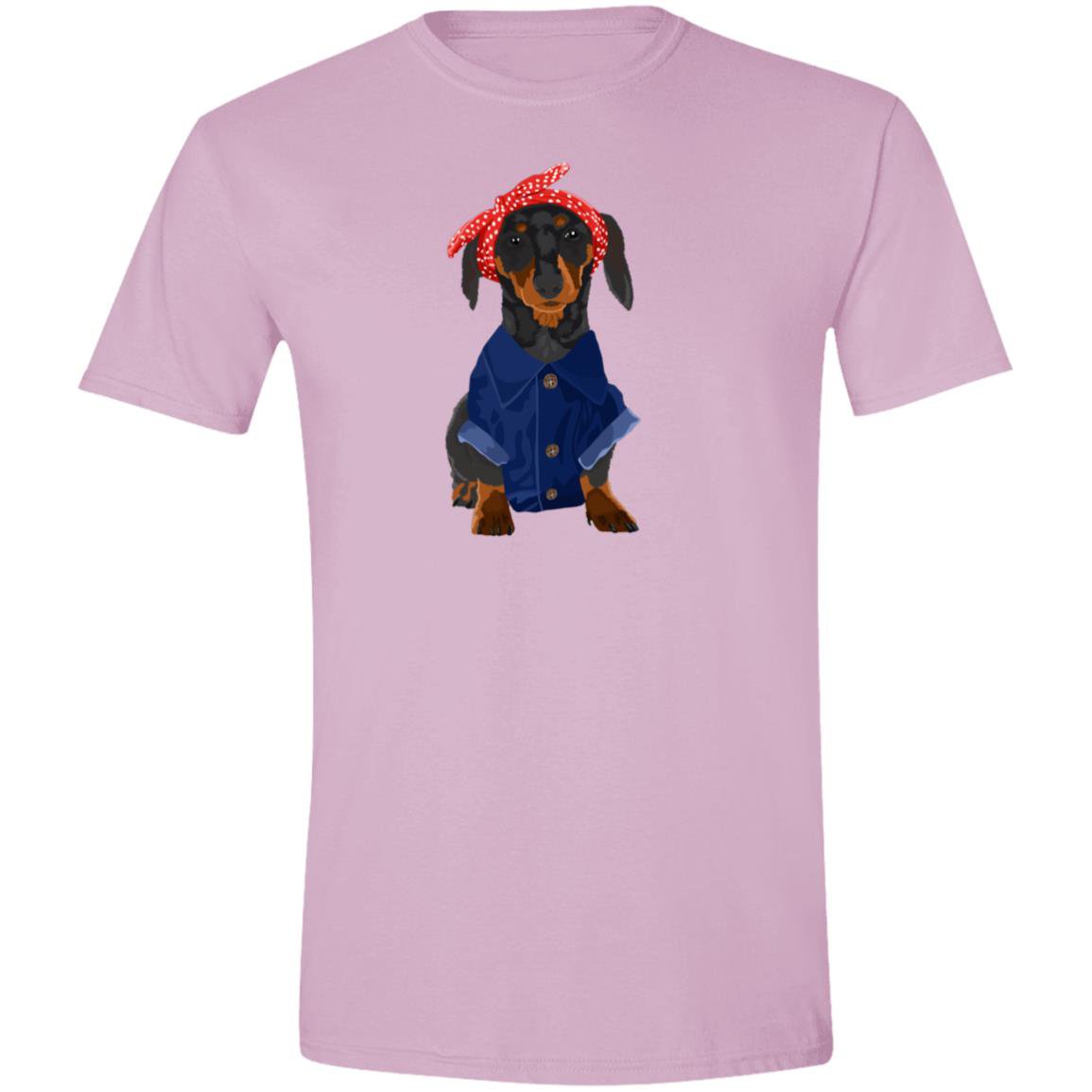 CustomCat T-Shirts Light Blue / S Dachshund Black Tan Rosie the Riveter T-Shirts
