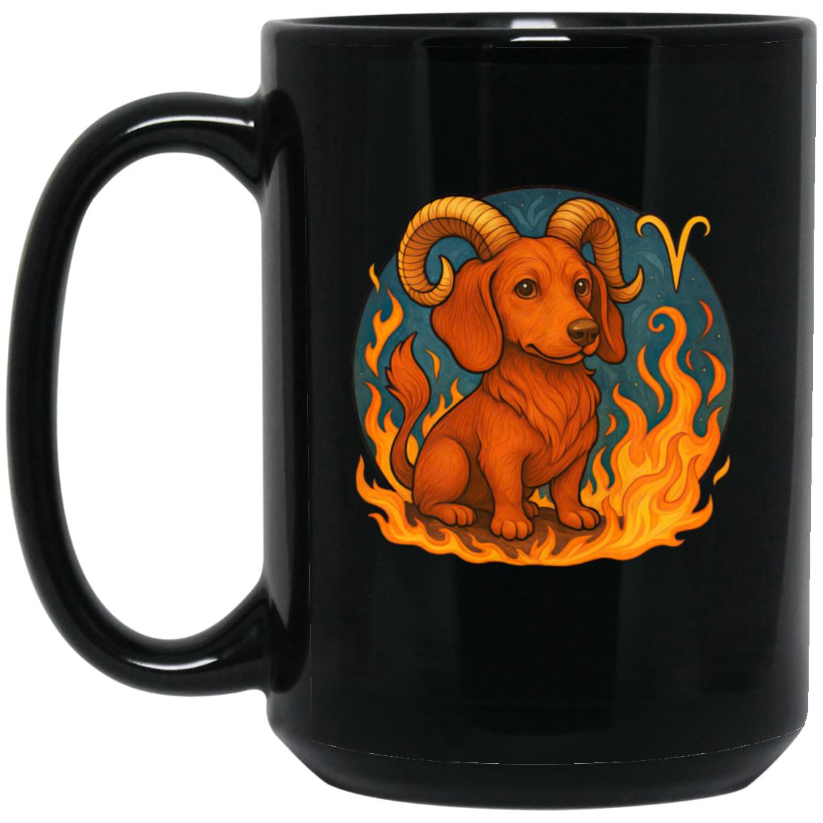 CustomCat Mugs 15oz Black Mug Aries Dachshund Zodiac Mugs