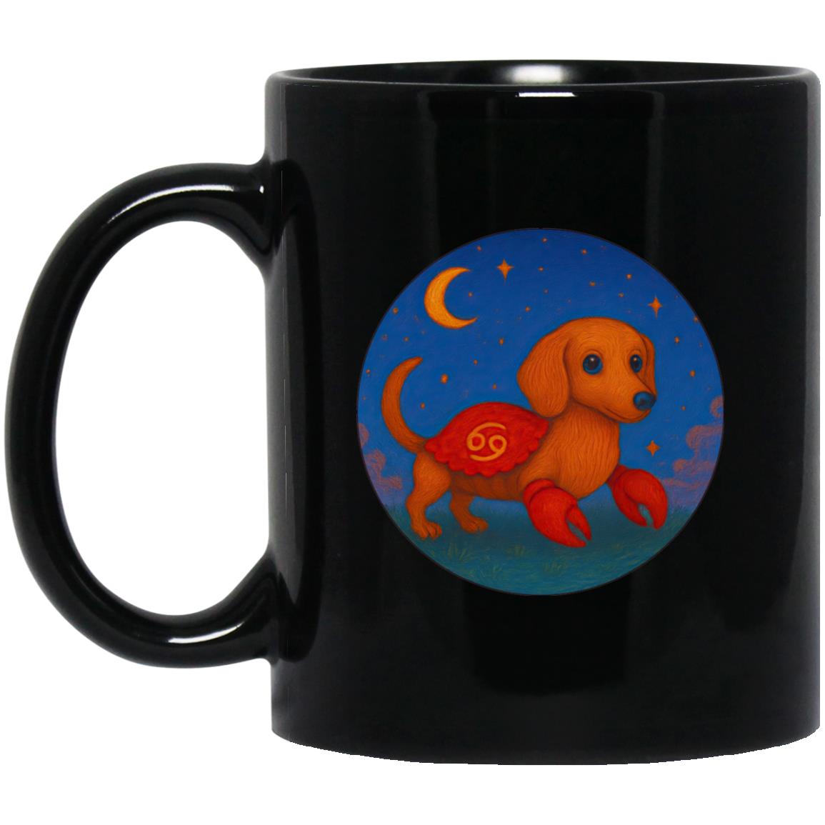 CustomCat Mugs 11oz Black Mug Cancer Dachshund Zodiac Mugs