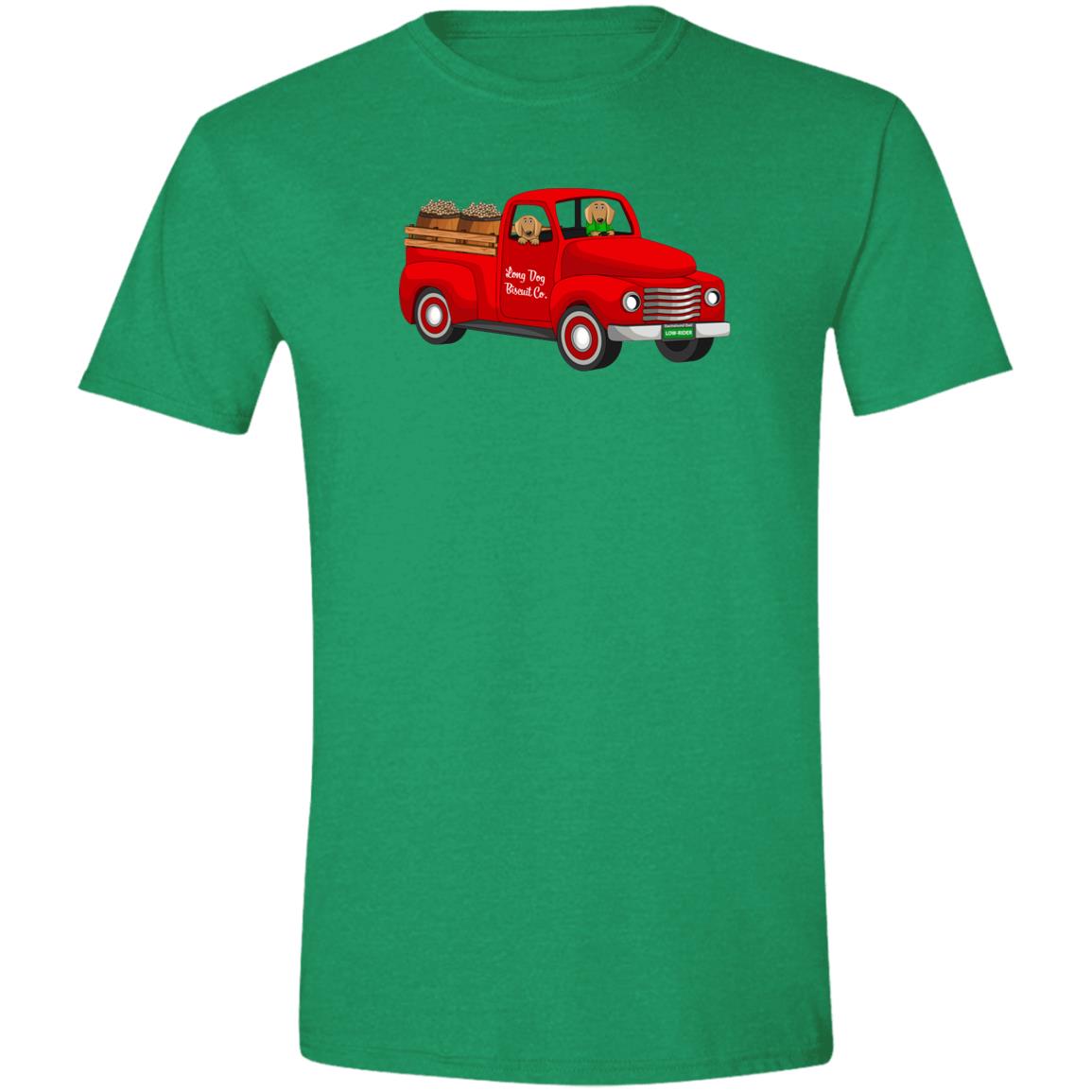 CustomCat T-Shirts Heather Irish Green / S Long Dog Biscuit Co. Classic Truck T-Shirt – Brown Dachshunds