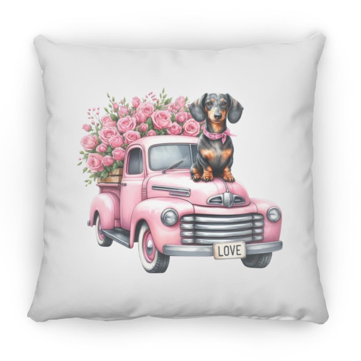 CustomCat Pillows Large Square Pillow / White Dachshund Love Truck Pillows