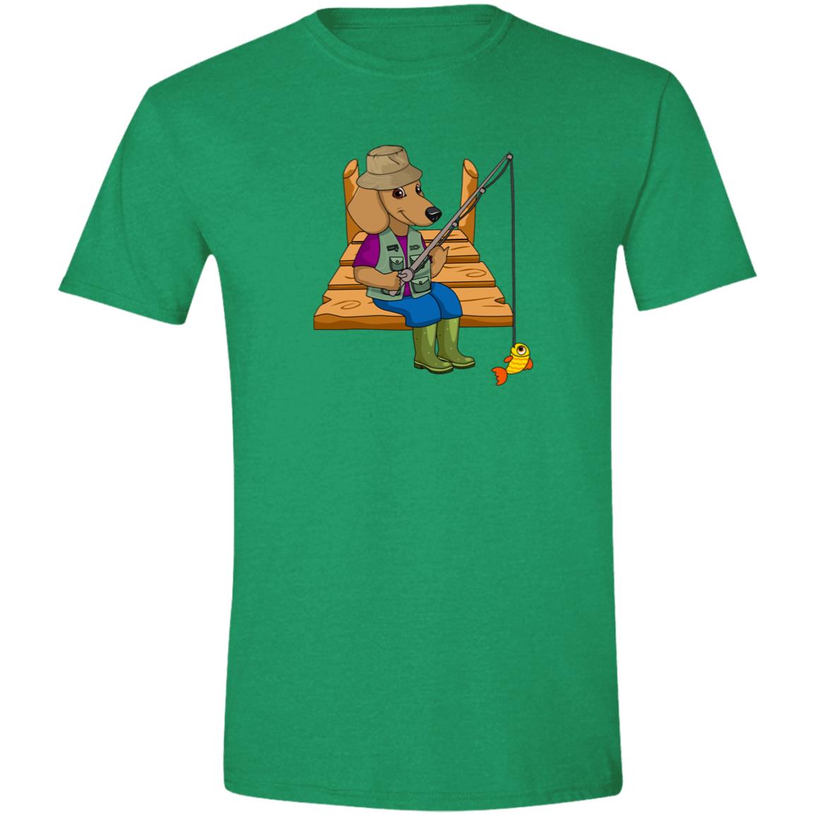 CustomCat T-Shirts Heather Irish Green / S Dachshund Gone Fishin’ T-Shirt - Brown Dachshund