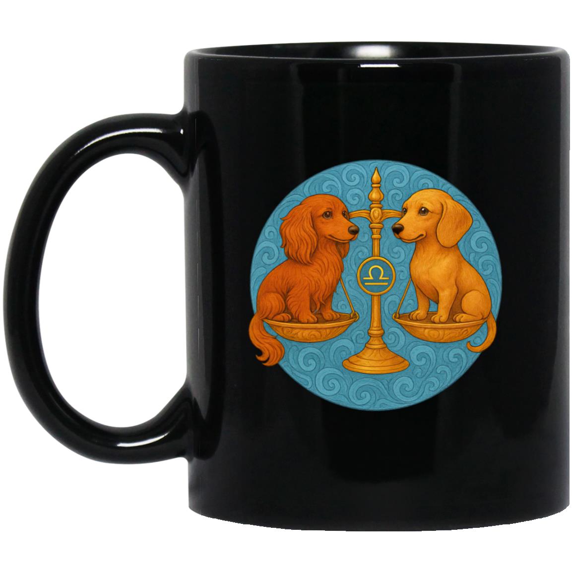CustomCat Mugs 11oz Black Mug Libra Dachshund Zodiac Mugs