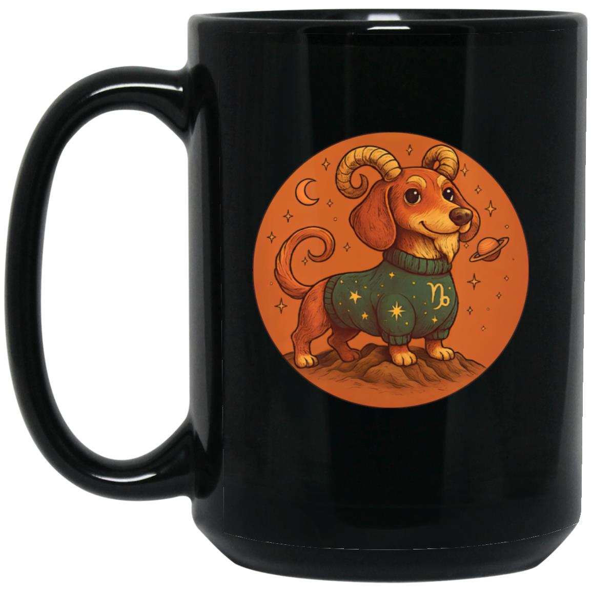 CustomCat Mugs 15oz Black Mug Capricorn Dachshund Zodiac  Mugs