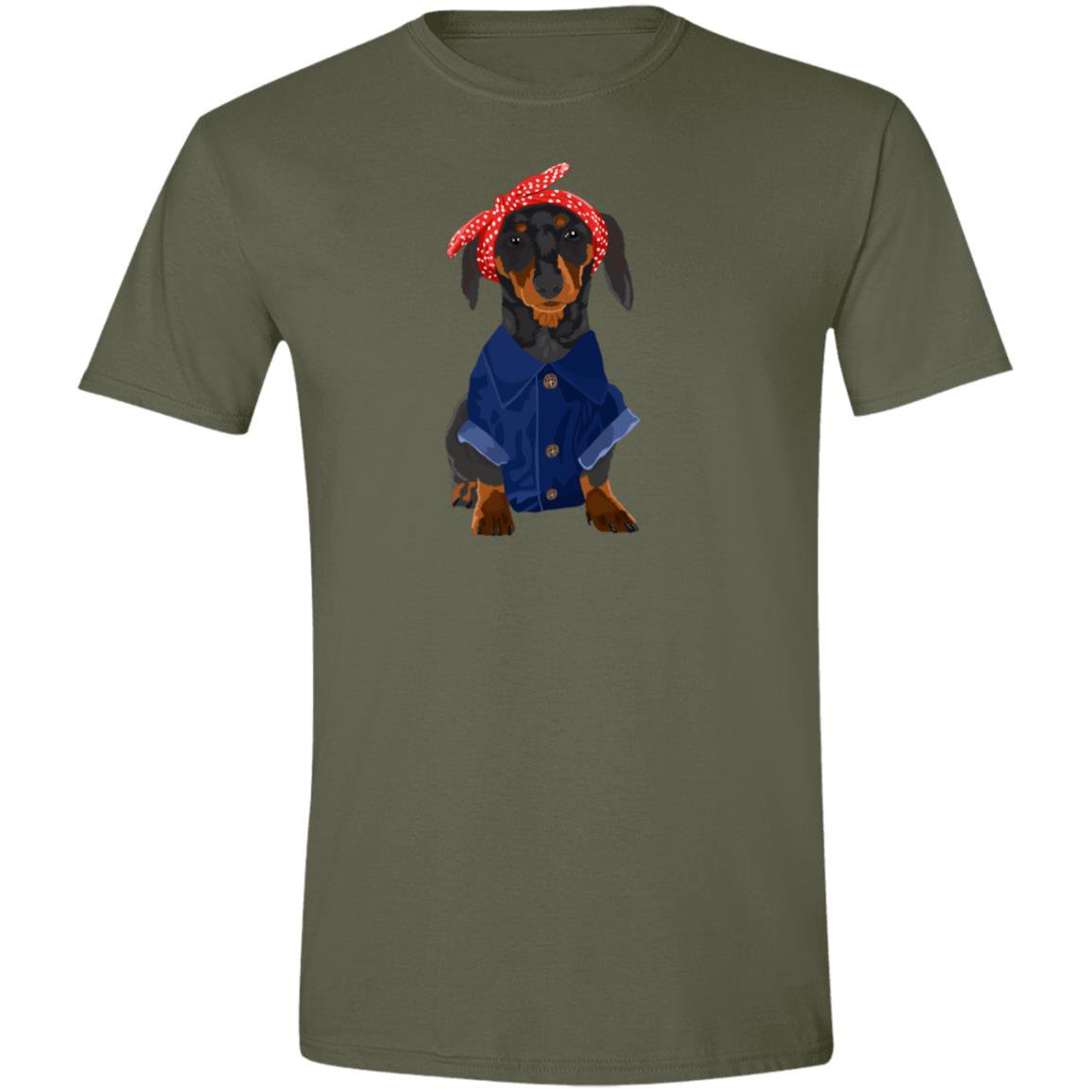 CustomCat T-Shirts Military Green / S Dachshund Black Tan Rosie the Riveter T-Shirts
