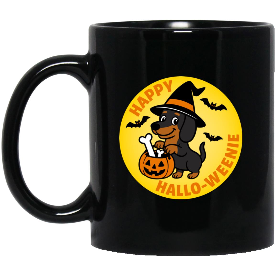 CustomCat Mugs 11oz Black Mug Dachshund Halloweenie Short Hair Black/Tan Mugs