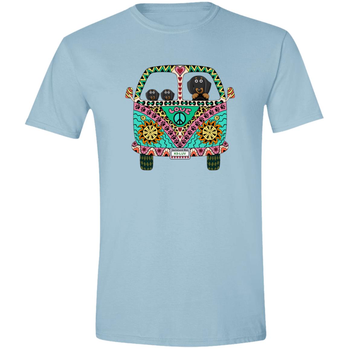 CustomCat T-Shirts Light Blue / S Dachshunds Love Bus Black Tan T-Shirts