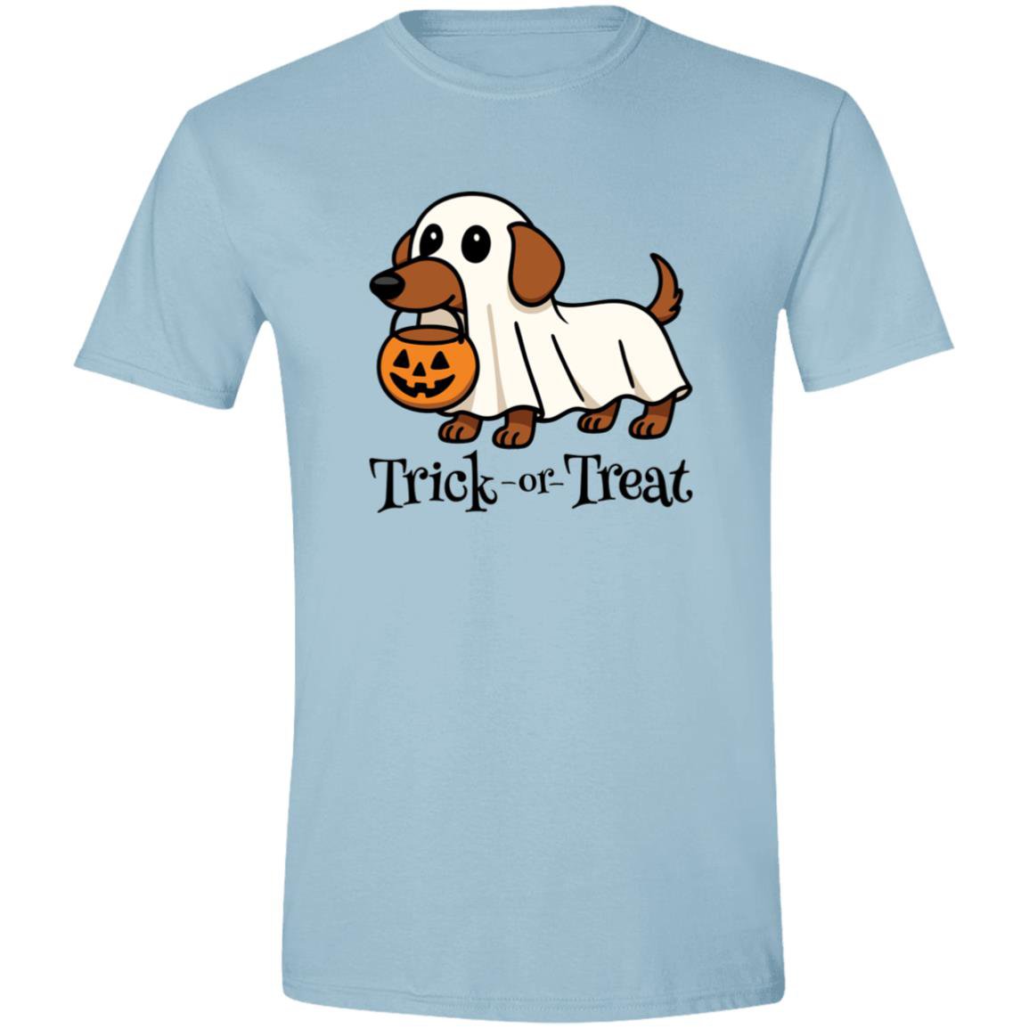 CustomCat Apparel Trick or Treat / Light Blue / S Trick or Treat Dachshund Ghost Halloween T-Shirt