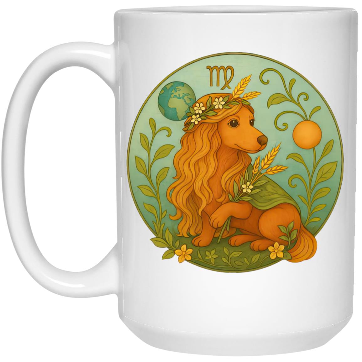 CustomCat Apparel 15oz White Mug / White / One Size Virgo Dachshund Zodiac Mugs