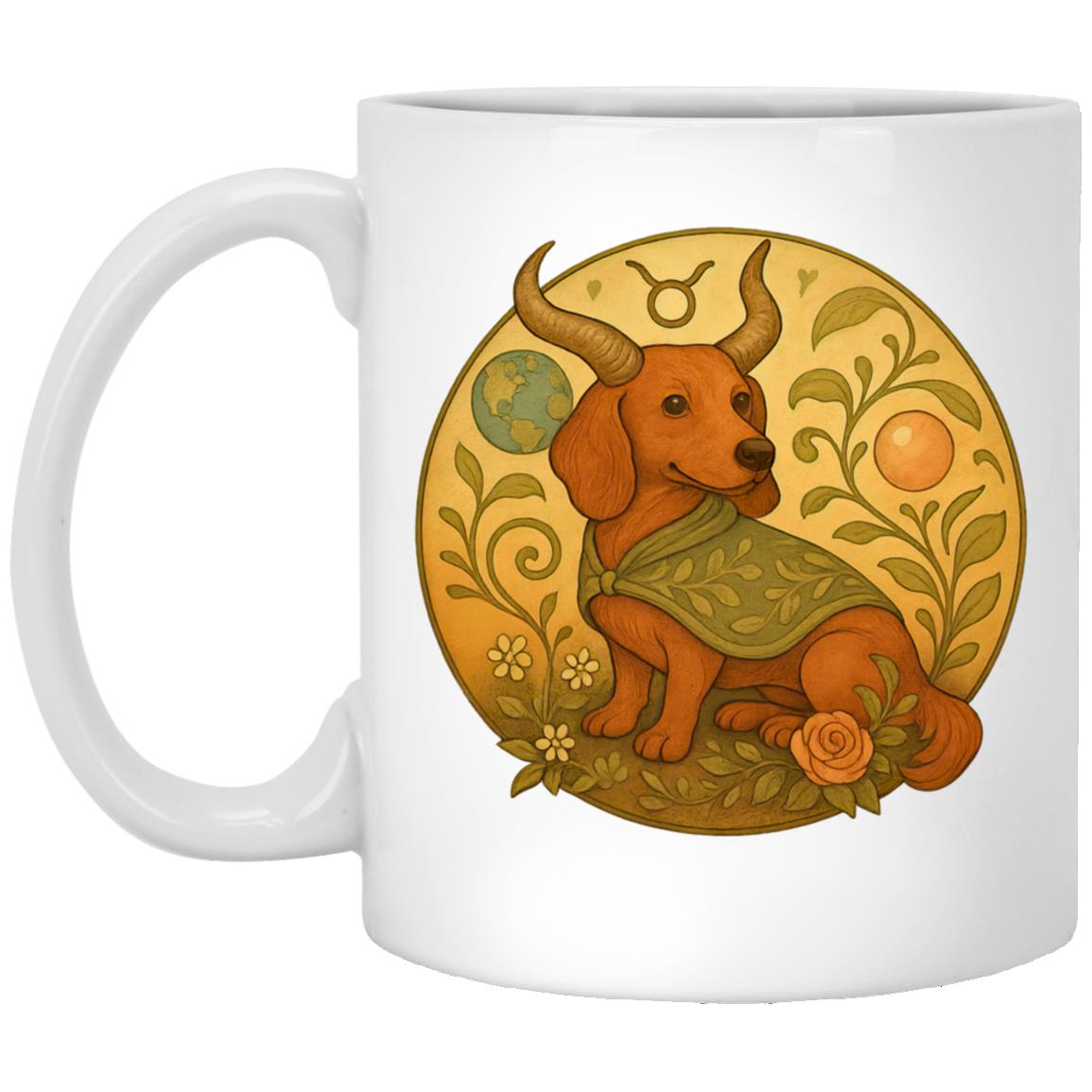CustomCat Mugs 11oz White Mug Taurus Dachshund Zodiac Mugs