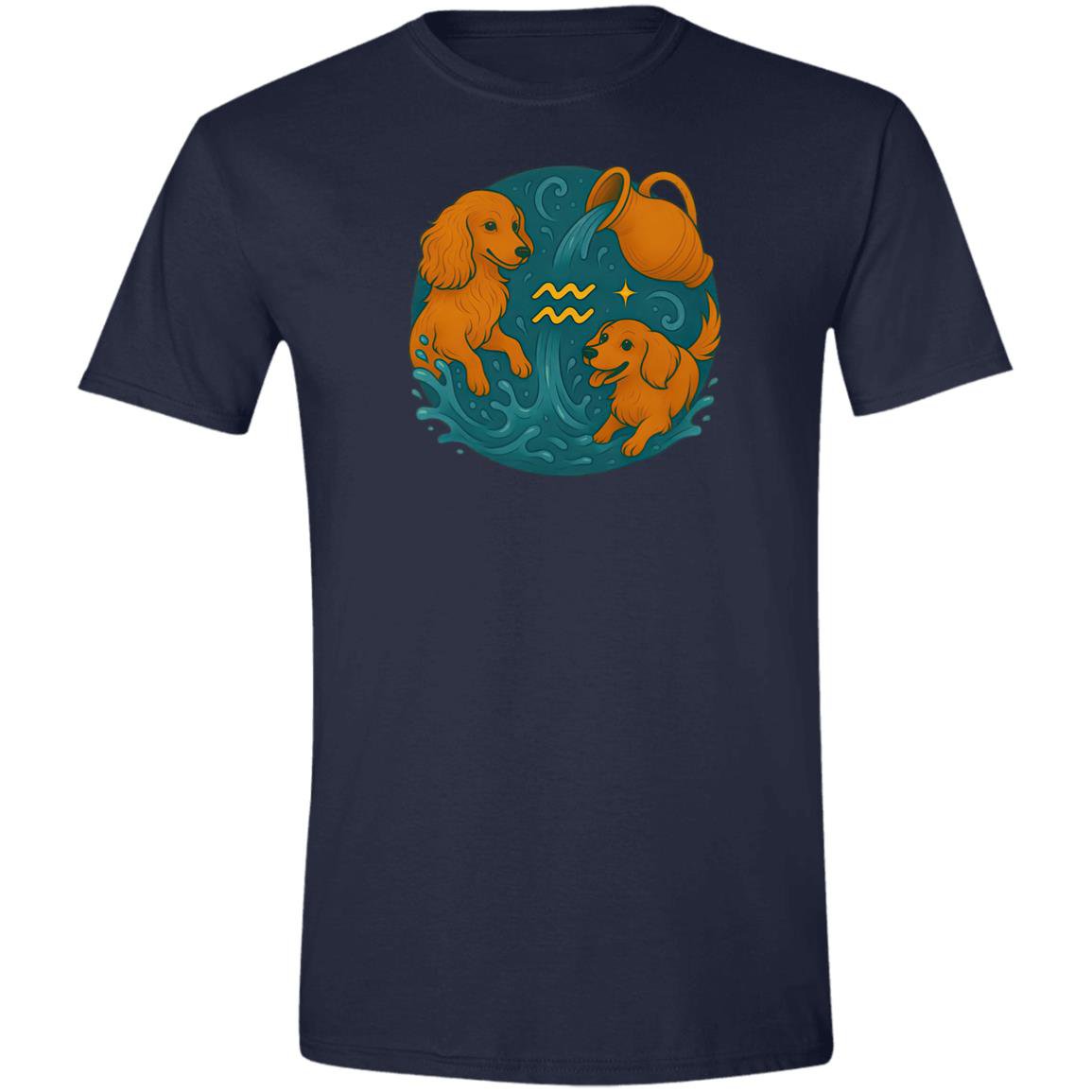 CustomCat T-Shirts Navy / S Aquarius Dachshund Zodiac T-Shirt
