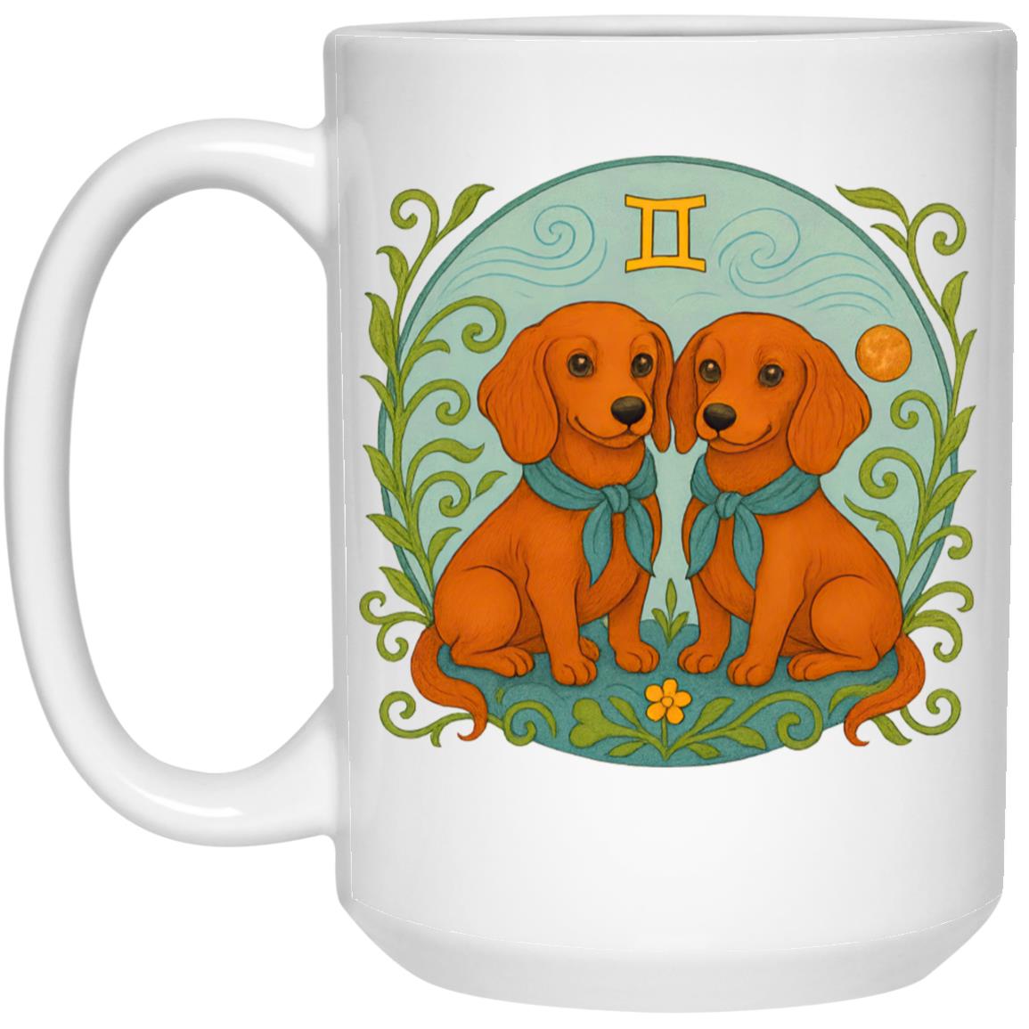 CustomCat Mugs 11oz White Mug Gemini Dachshund Zodiac Mugs