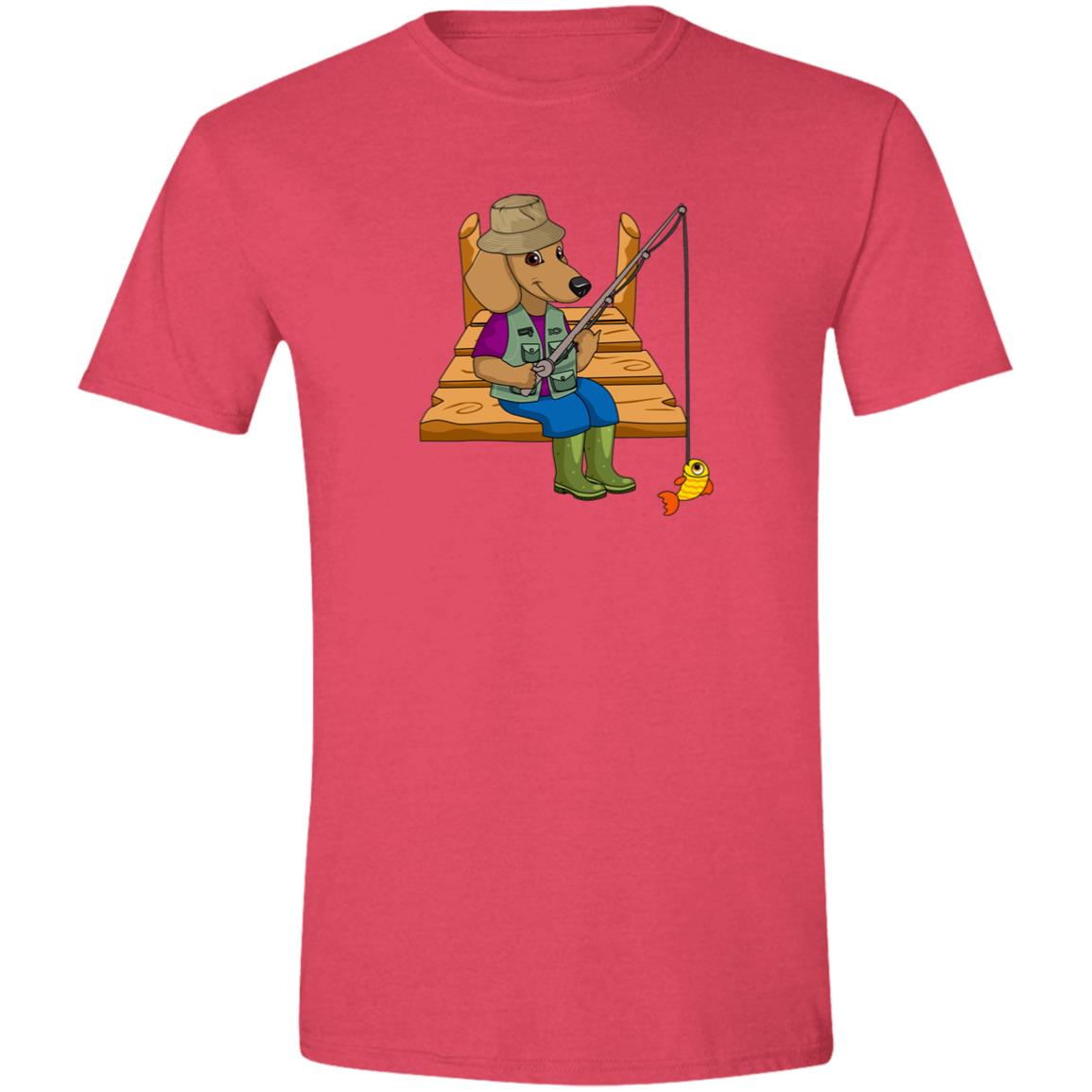 CustomCat T-Shirts Heather Red / S Dachshund Gone Fishin’ T-Shirt - Brown Dachshund