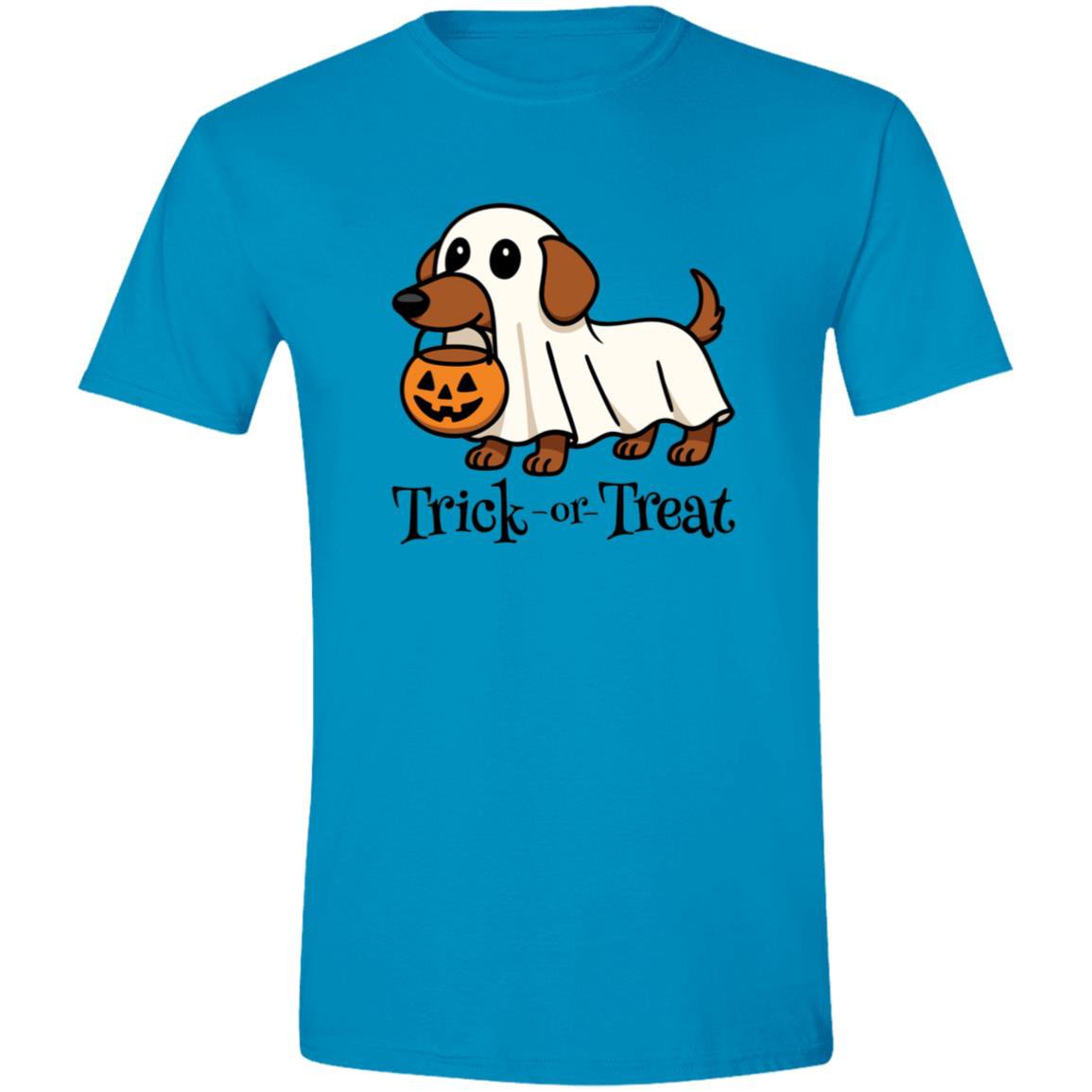 CustomCat Apparel Trick or Treat / Sapphire / S Trick or Treat Dachshund Ghost Halloween T-Shirt