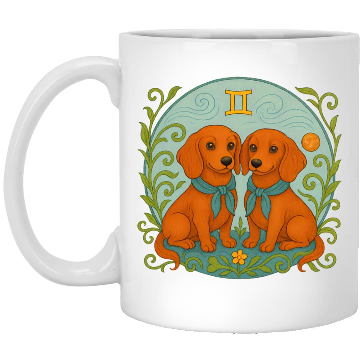 CustomCat Mugs 11oz White Mug Gemini Dachshund Zodiac Mugs