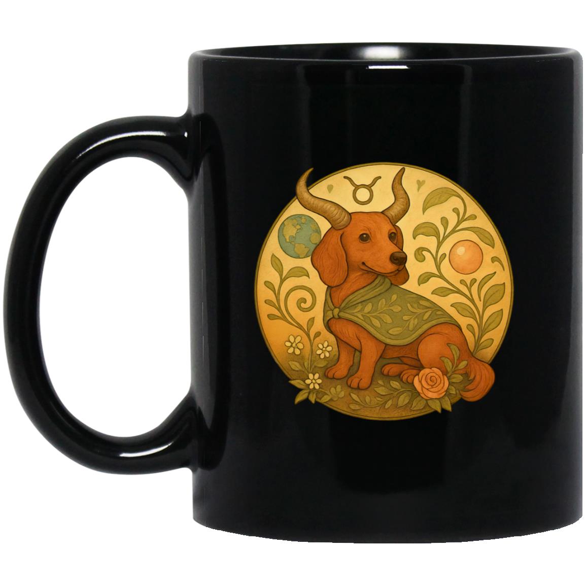 CustomCat Mugs 11oz Black Mug Taurus Dachshund Zodiac Mugs