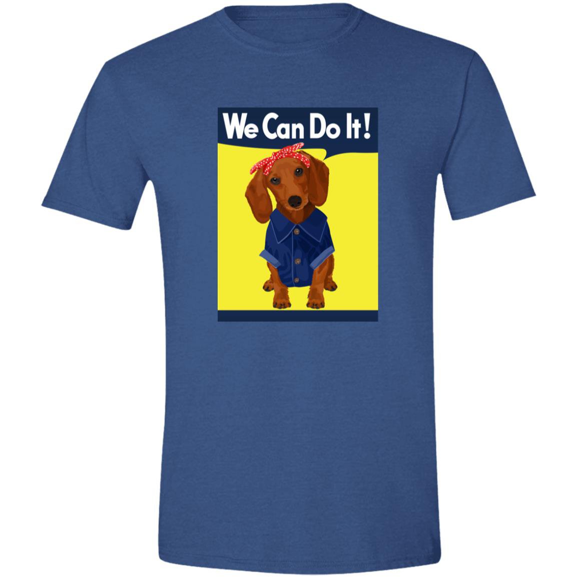 CustomCat T-Shirts Heather Royal / S Dachshund Rosie the Riveter Brown/Red We Can Do It T-Shirts