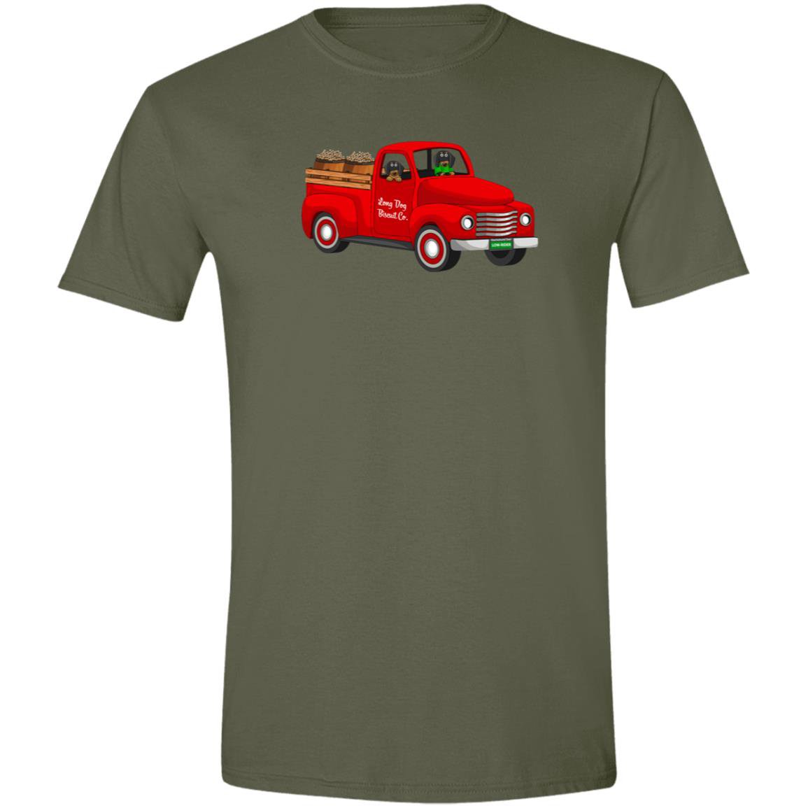 CustomCat T-Shirts Military Green / S Long Dog Biscuit Co. Classic Truck T-Shirt – Black & Tan Dachshunds