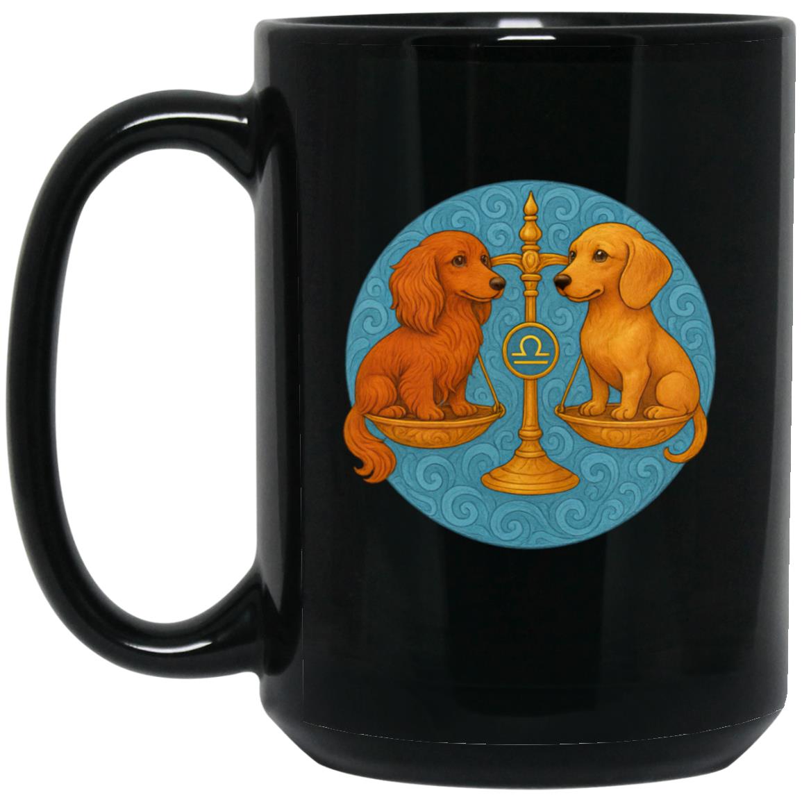 CustomCat Mugs 15oz Black Mug Libra Dachshund Zodiac Mugs