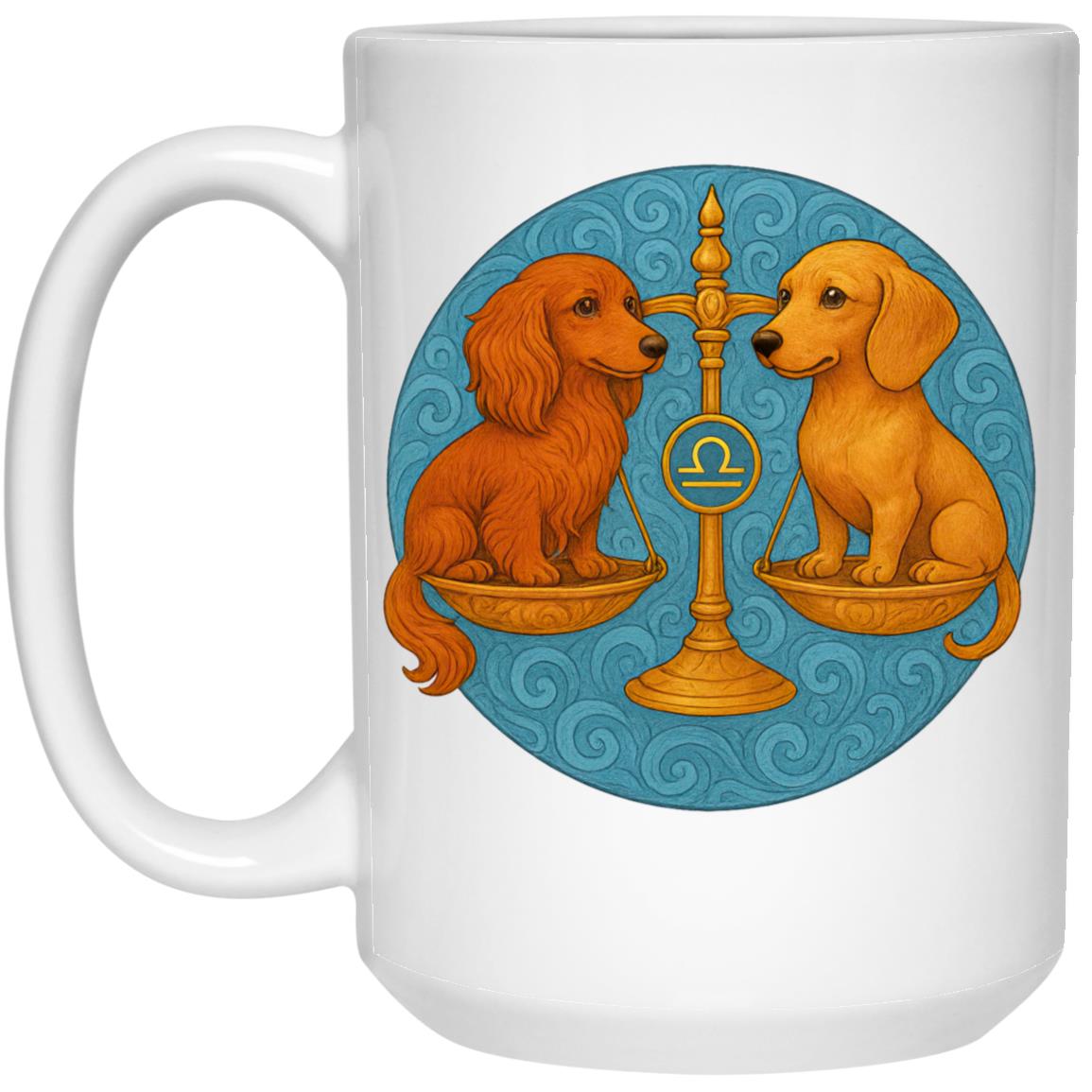 CustomCat Mugs 15oz White Mug Libra Dachshund Zodiac Mugs