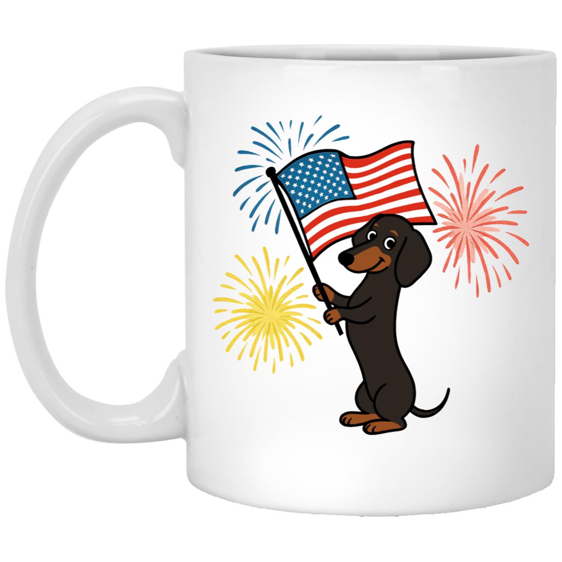 CustomCat Mugs 11oz White Mug Dachshund Black & Tan Smooth – Patriotic  Mugs with American Flag & Fireworks