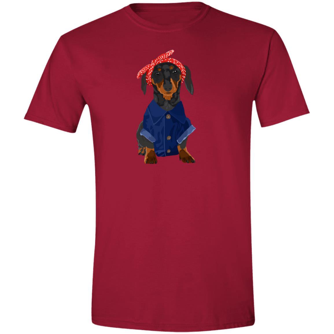 CustomCat T-Shirts Cardinal Red / S Dachshund Black Tan Rosie the Riveter T-Shirts