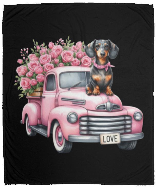 CustomCat Apparel VPM Cozy Plush Fleece Blanket - 50x60 / Black Dachshund Love Truck Blankets