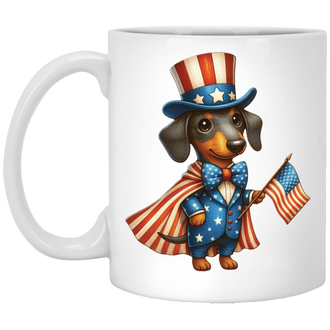 CustomCat Mugs 11oz White Mug Dachshund Black/Tan Stars & Stripes Mugs