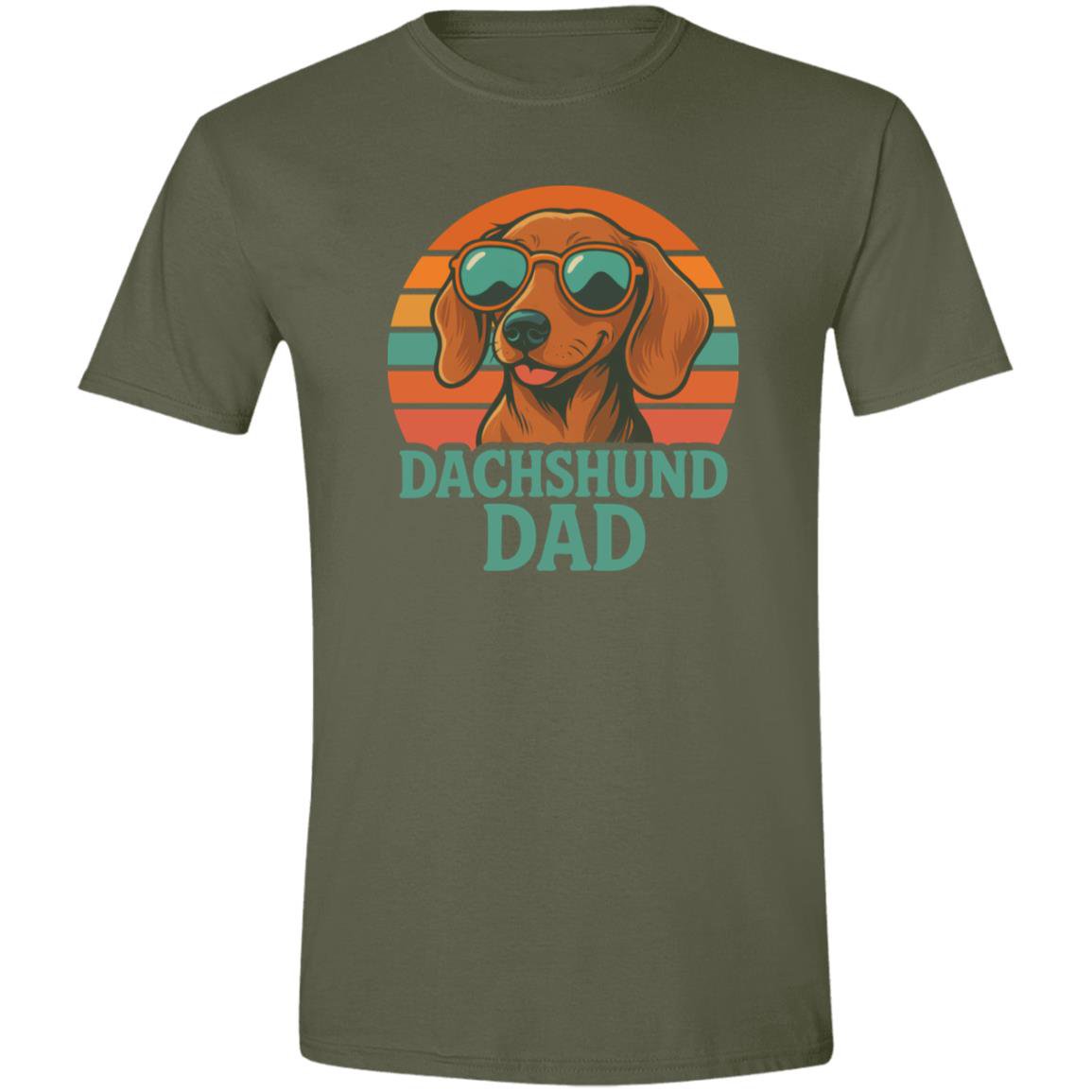 CustomCat T-Shirts Military Green / X-Small Dachshund Dad Retro Sunset T-Shirt