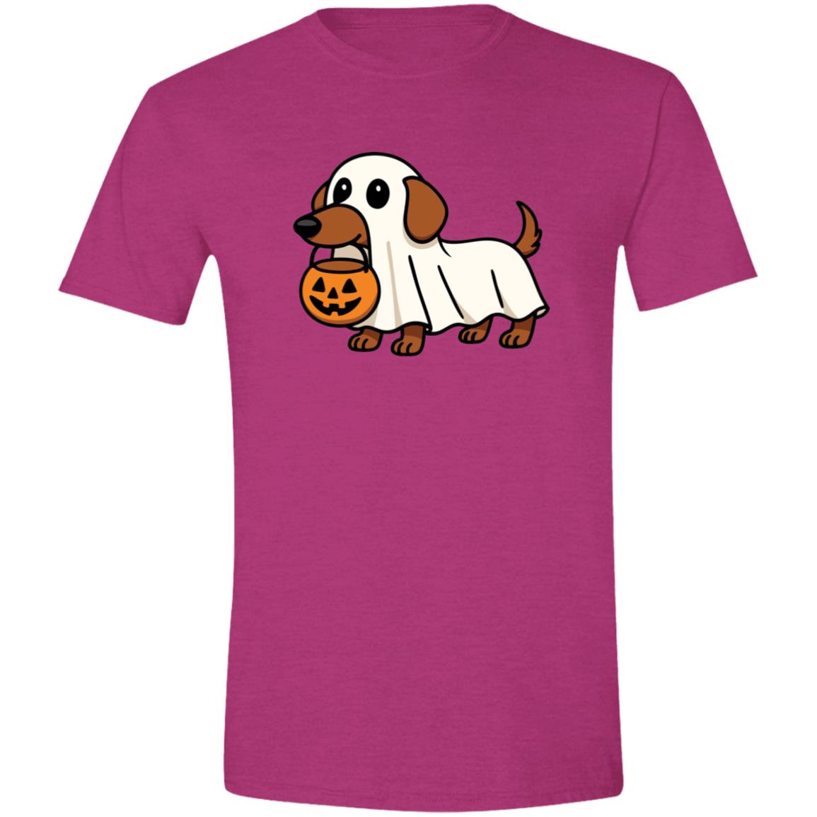CustomCat Apparel No Trick or Treat / Antique Heliconia / S Trick or Treat Dachshund Ghost Halloween T-Shirt
