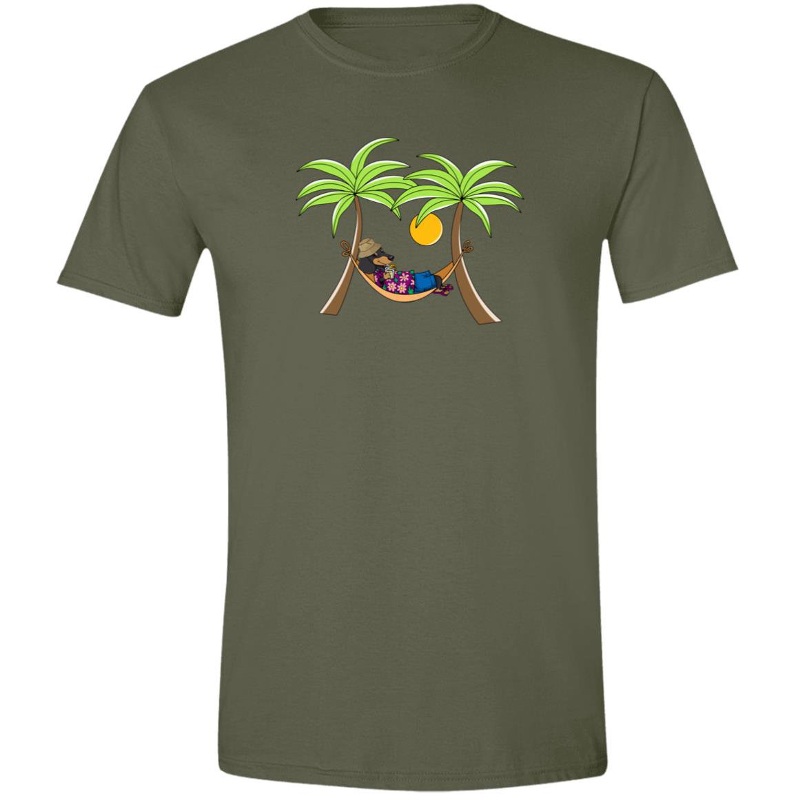 CustomCat T-Shirts Military Green / S Dachshund Hammock Happy Place T-Shirt - Black & Tan