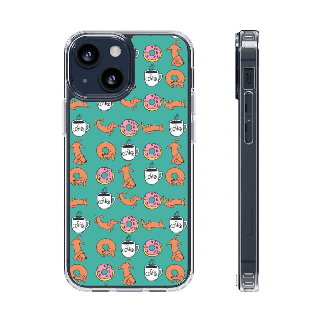 Dachshunds Coffee & Donuts Clear Phone Cases