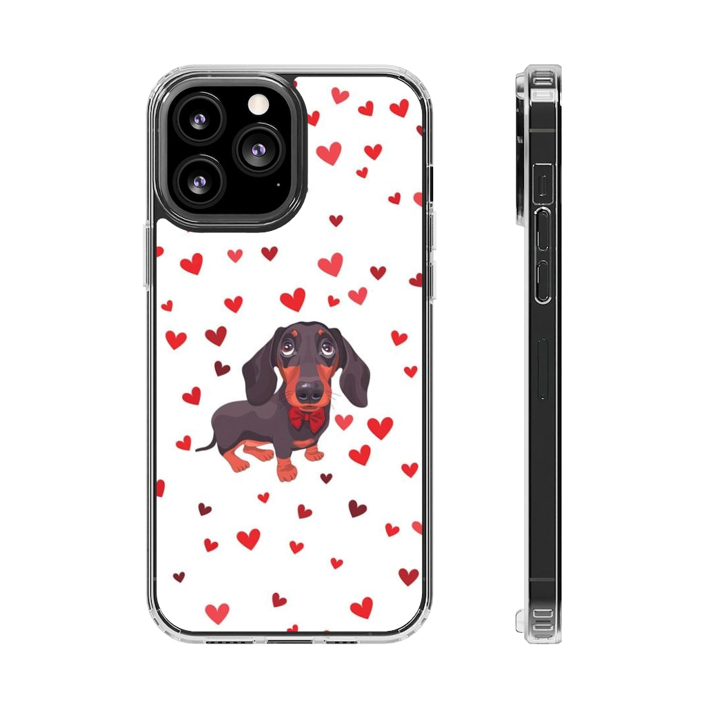 Dachshund Black & Tan with Hearts Clear Phone Cases