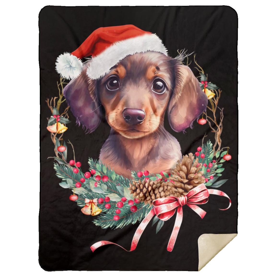CustomCat Apparel MSHL Premium Mink Sherpa Blanket 60x80 / Black / One Size Dachshund Puppy Wreath Blankets
