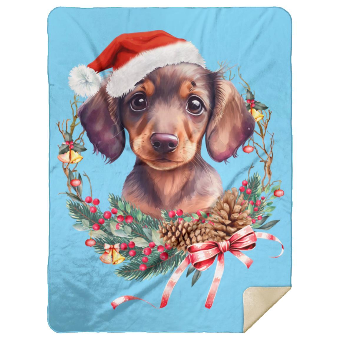 CustomCat Apparel MSHL Premium Mink Sherpa Blanket 60x80 / Columbia Blue / One Size Dachshund Puppy Wreath Blankets