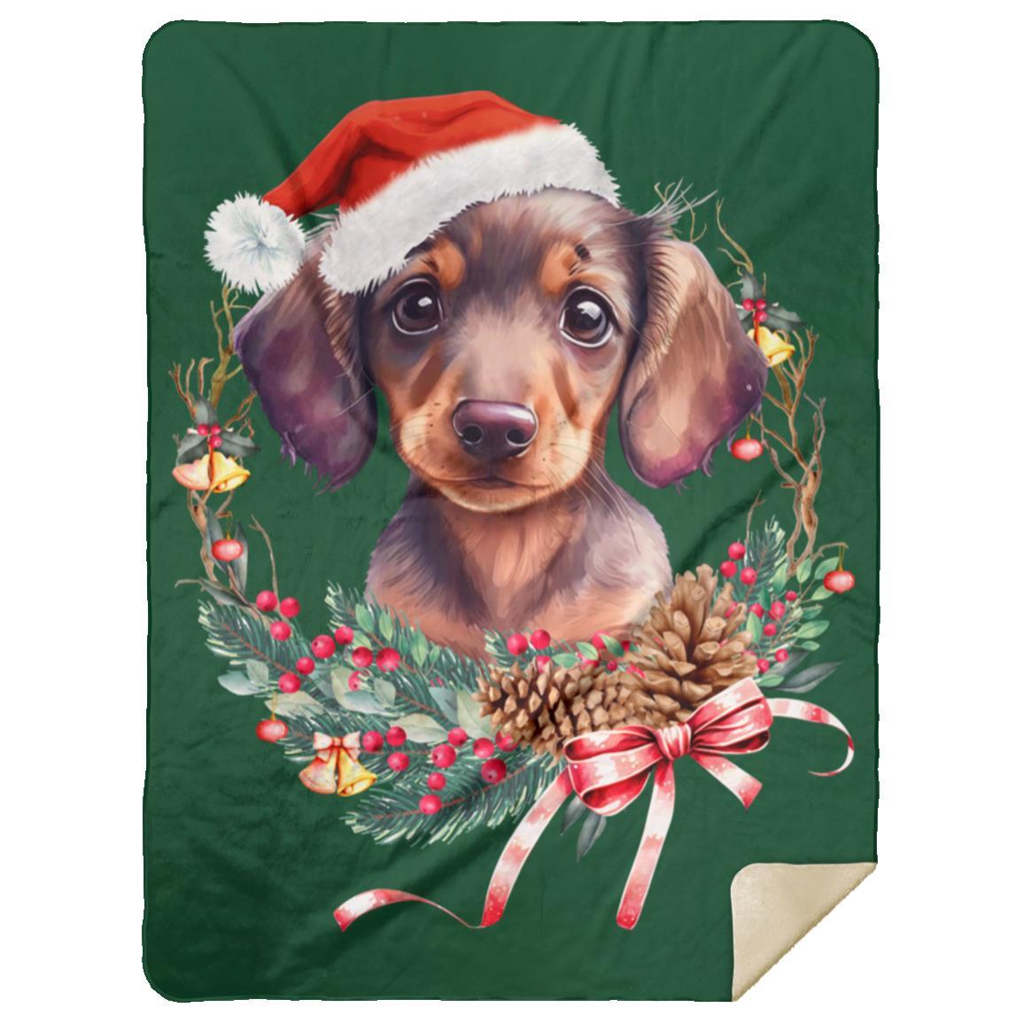 CustomCat Apparel MSHL Premium Mink Sherpa Blanket 60x80 / Forest / One Size Dachshund Puppy Wreath Blankets