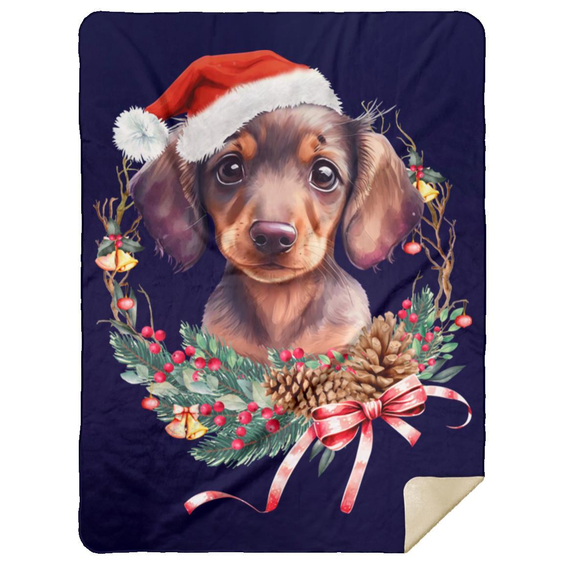 CustomCat Apparel MSHL Premium Mink Sherpa Blanket 60x80 / Navy / One Size Dachshund Puppy Wreath Blankets