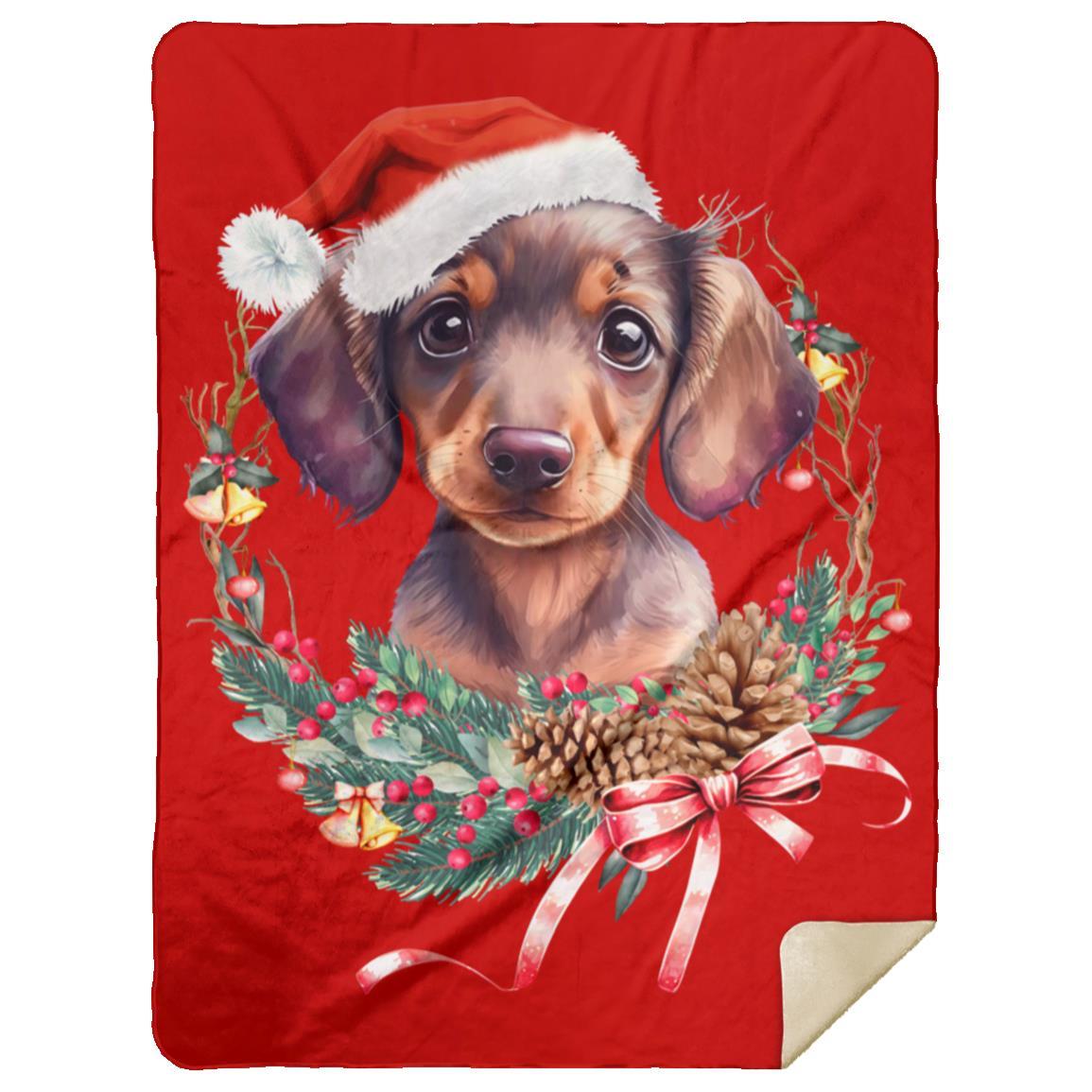 CustomCat Apparel MSHL Premium Mink Sherpa Blanket 60x80 / Red / One Size Dachshund Puppy Wreath Blankets