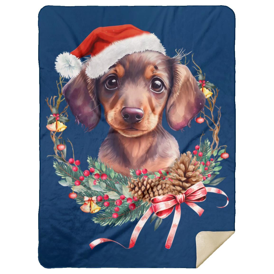 CustomCat Apparel MSHL Premium Mink Sherpa Blanket 60x80 / Royal / One Size Dachshund Puppy Wreath Blankets