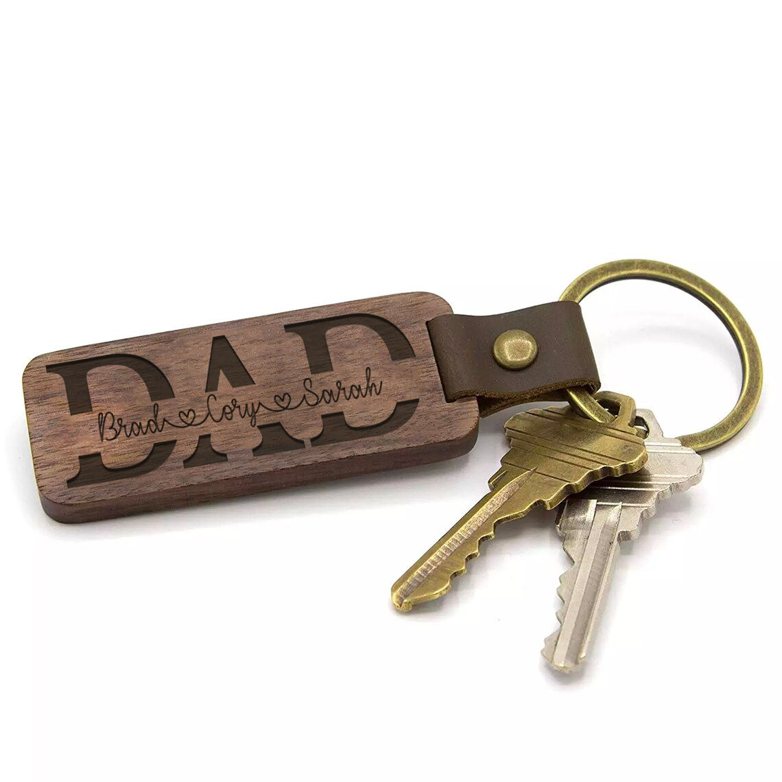 DAD Personalized Engraved Walnut Wood Key Chain FREE SHIPPING