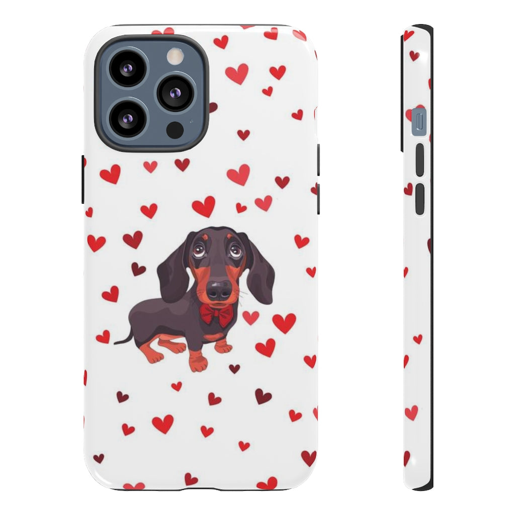 Dachshund Black & Tan with Hearts Tough Phone Cases