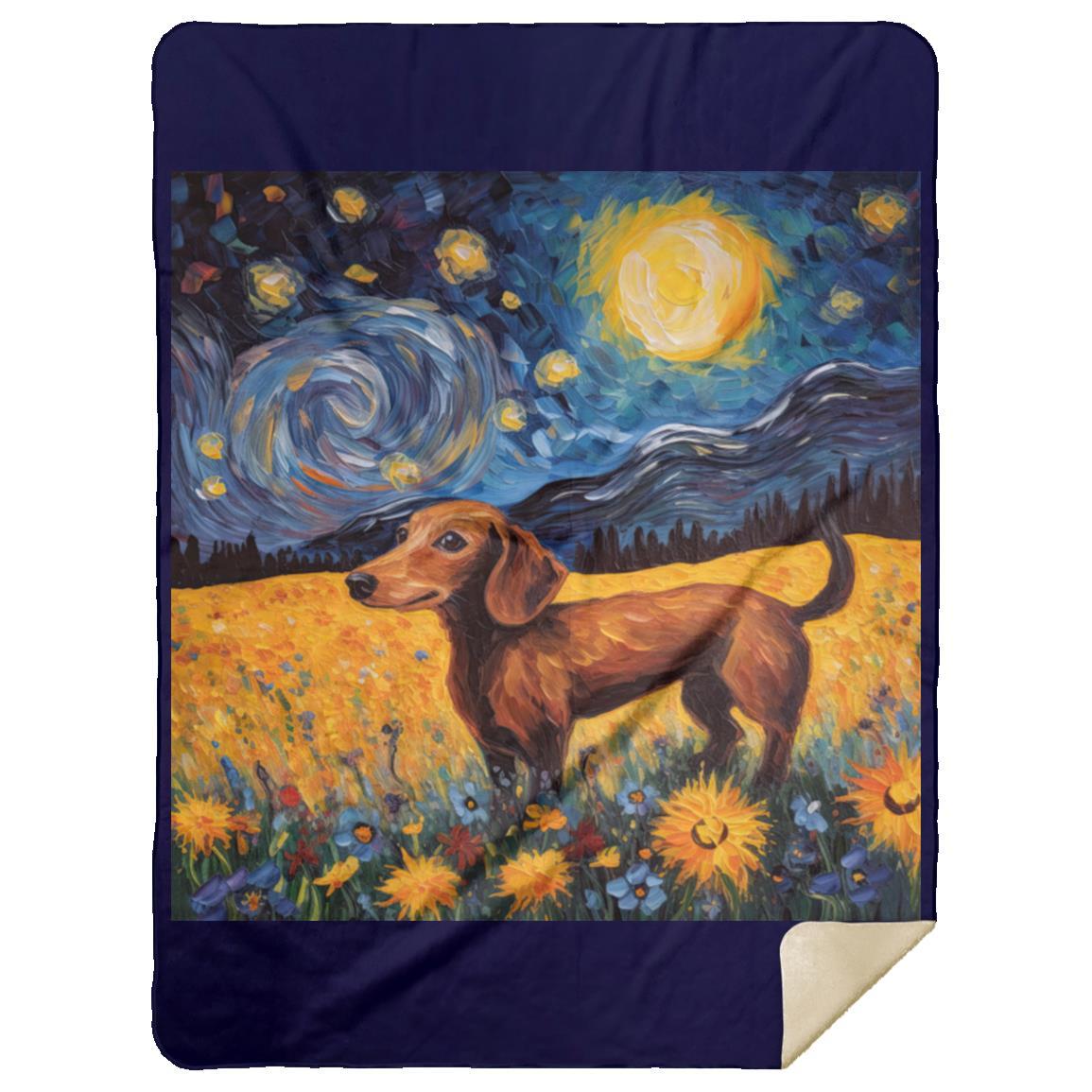 CustomCat Apparel MSHL Premium Mink Sherpa Blanket 60x80 / Navy Dachshund Starry Night Flower Field Delight Blankets