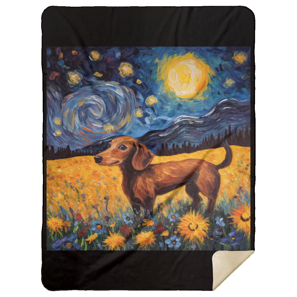 CustomCat Apparel MSHL Premium Mink Sherpa Blanket 60x80 / Black Dachshund Starry Night Flower Field Delight Blankets