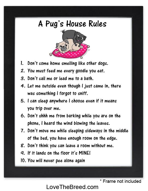 Pug Sign - A Pug's House Rules Print