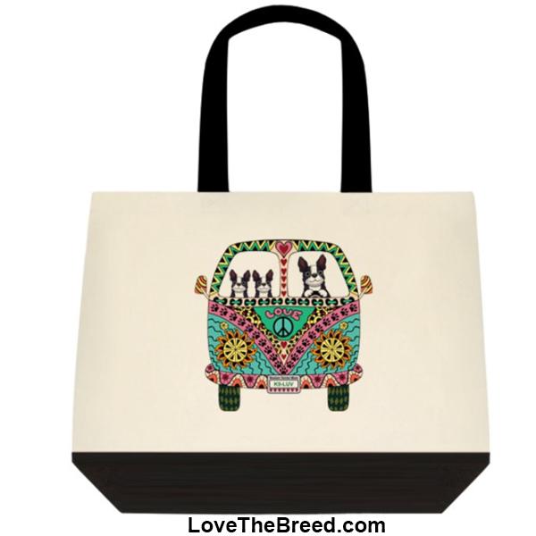 Boston Terrier Love Bus Extra Large Tote