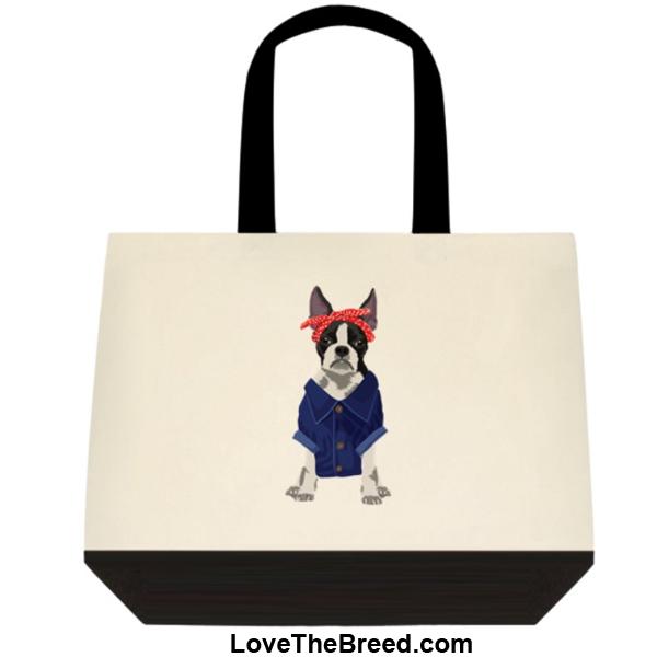 Boston Terrier Rosie the Riveter DOG Extra Large Tote