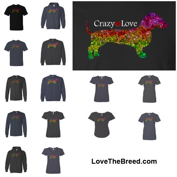 Dachshund Crazy Love MultiColored Heart Shirts